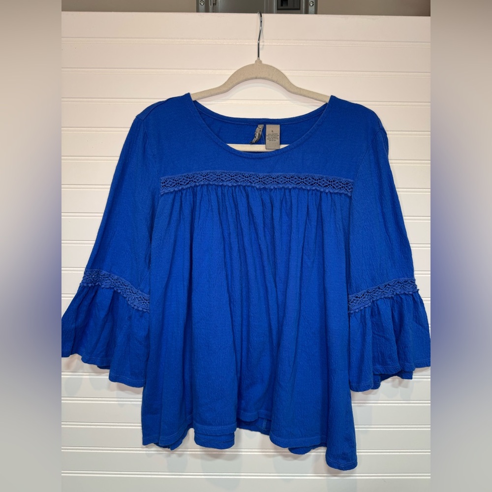 new directions Royal Blue Crochet-Trim Peasant Tunic